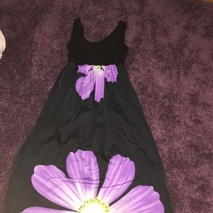 Black maxi dress with purple flowers
